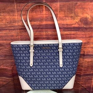 NWT Michael Kors Lillian Denim / White Large Tote